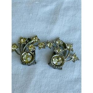 Vintage silver and cut glass ornate dress clips.